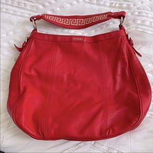 Versace red leather bucket bag